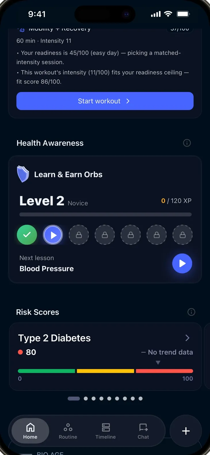 xHeal Health Awareness dashboard with domain scores